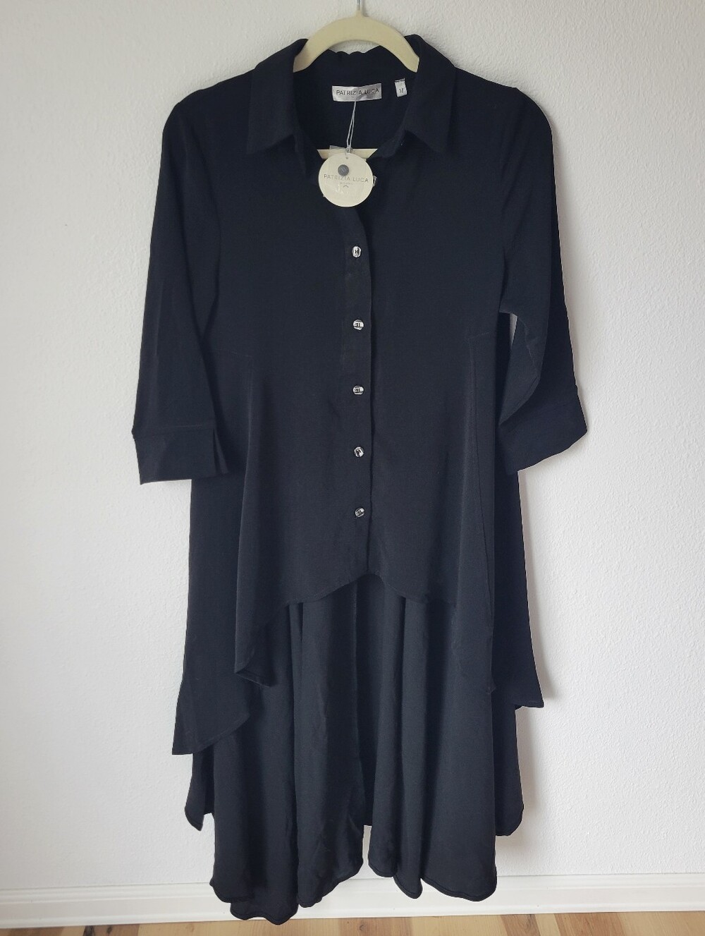 NWT Patrizia Luca Women’s M Black Shirt Dress High Low 3/4 Sleeve - SEE NOTES